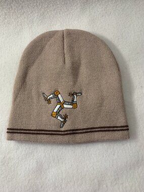 Isle of Man Knit Beanie Hat Three Legs of Man Manx Unisex